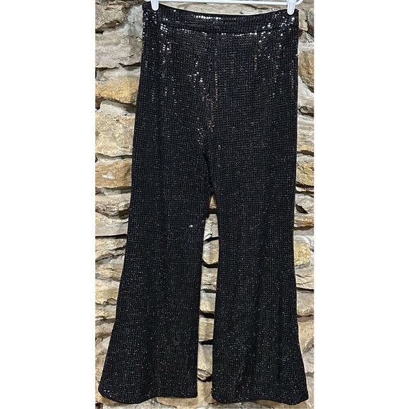 NWT GPD Black Sequin Embellished Wide Leg Pants Size Large Glam Party Trousers - Picture 6 of 9